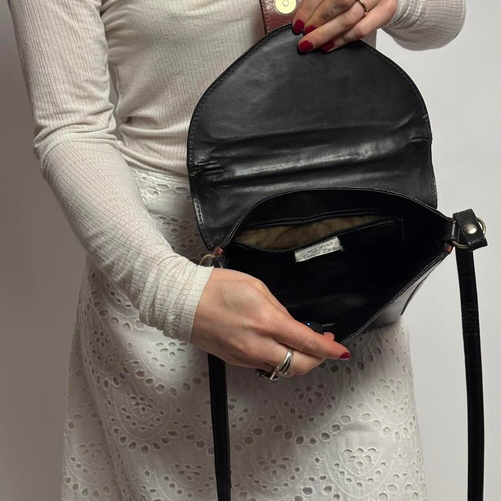 Vintage PELLETTERIE TRIS Italian Leather Crossbody - Black/Brown - Picture 5 of 6